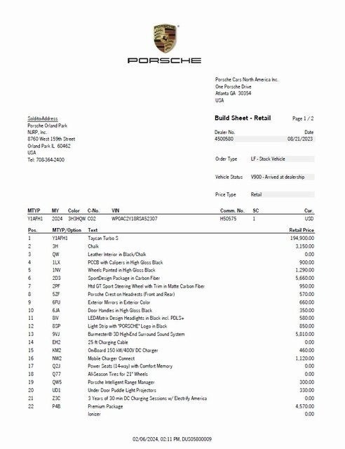 2024 Porsche Taycan Turbo S