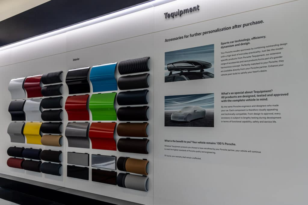 A wall depicting color choices for the vehicles